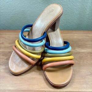 Madewell Addie Mules Sandals Stacked Heel Rainbow Leather Womens Size  10